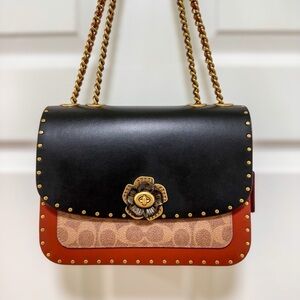 Coach Madison Shoulder Bag Refined Calf Leather Canvas & Snakeskin